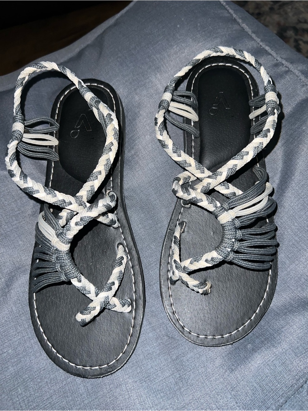 Braided Black and White Women's Ankle-Wrap Sandals